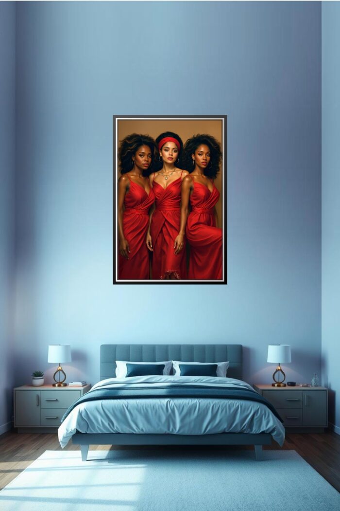 Modern Glamour Trio Poster – Bold Beauty in Red | Perfect Gift picture