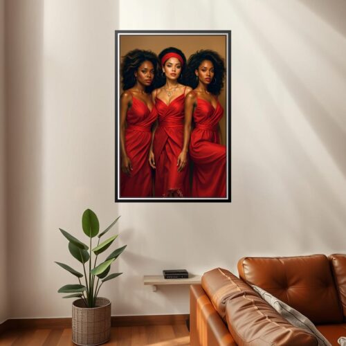 Modern Glamour Trio Poster – Bold Beauty in Red | Perfect Gift picture