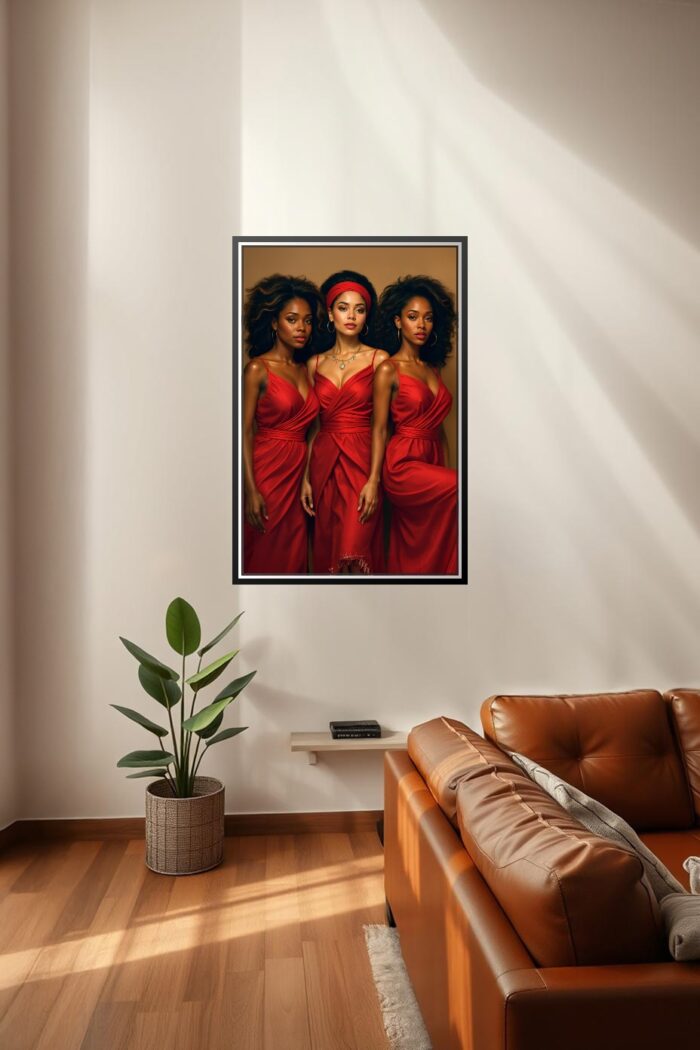 Modern Glamour Trio Poster – Bold Beauty in Red | Perfect Gift picture