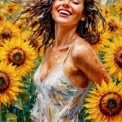 Impressionist Sunflower Girl Poster – Joyful Summer Radiance | Perfect Gift picture