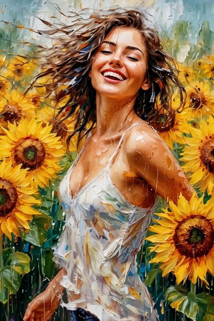 Impressionist Sunflower Girl Poster – Joyful Summer Radiance | Perfect Gift picture