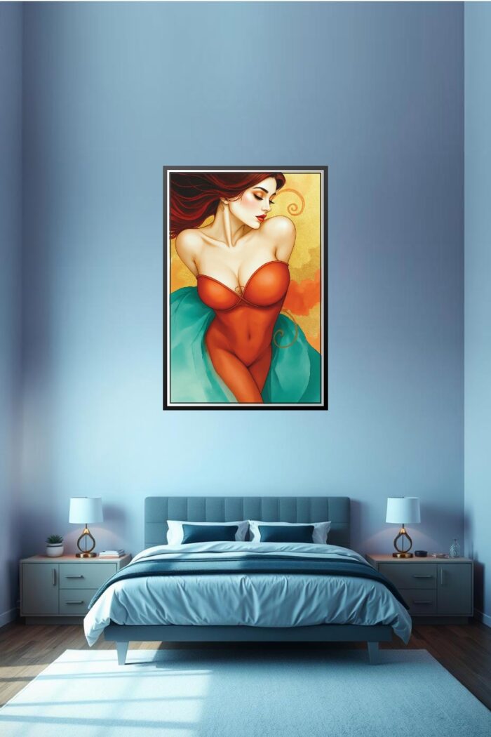 Art Nouveau Red Muse Poster – Grace & Golden Glow | Perfect Gift picture