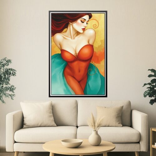 Art Nouveau Red Muse Poster – Grace & Golden Glow | Perfect Gift picture