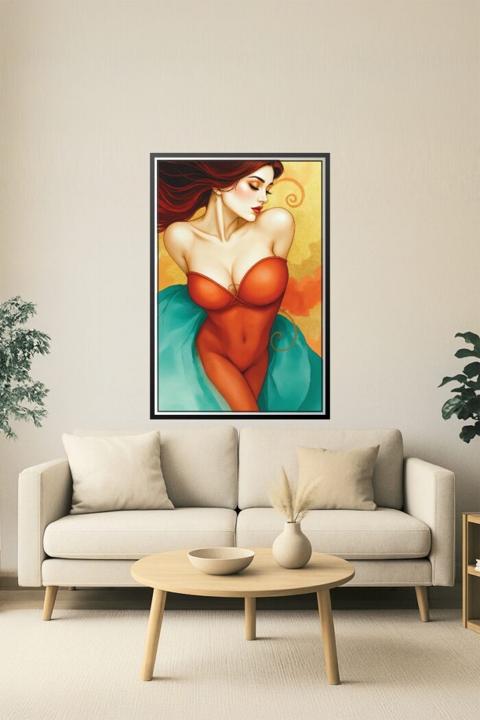 Art Nouveau Red Muse Poster – Grace & Golden Glow | Perfect Gift picture