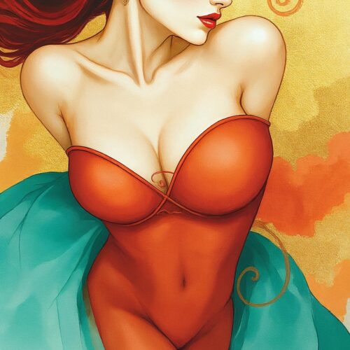 Art Nouveau Red Muse Poster – Grace & Golden Glow | Perfect Gift picture