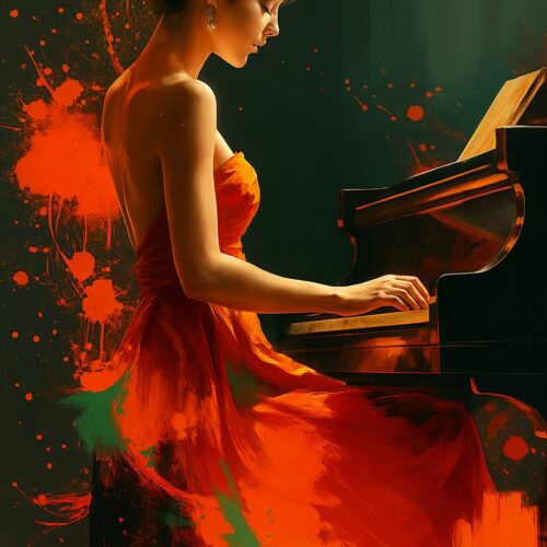Abstract Pianist in Red Poster – Passion in Motion | Perfect Gift picture