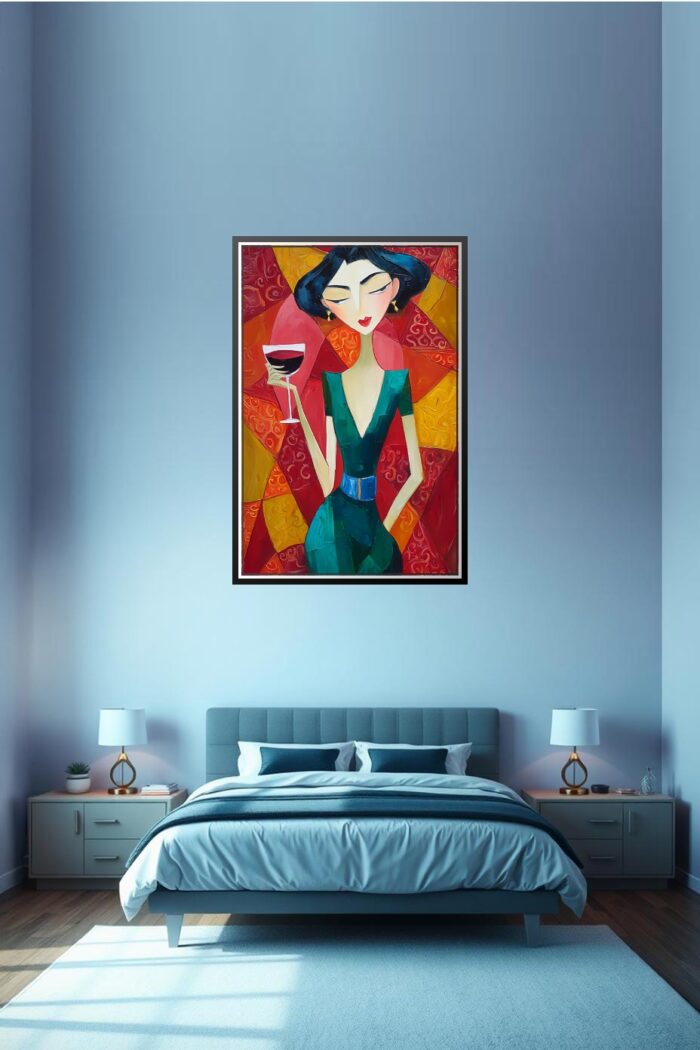 Elegant Woman with Wine – Modern Cubist Expressionist Art Print picture