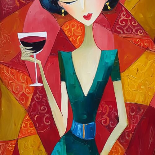 Elegant Woman with Wine – Modern Cubist Expressionist Art Print picture
