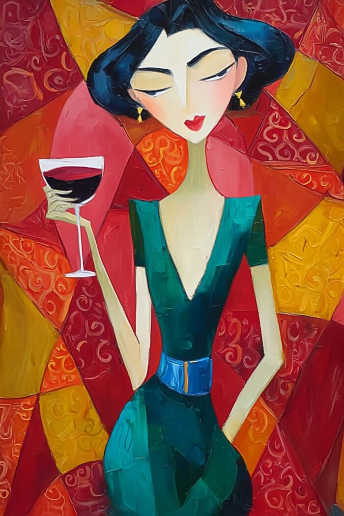 Elegant Woman with Wine – Modern Cubist Expressionist Art Print picture
