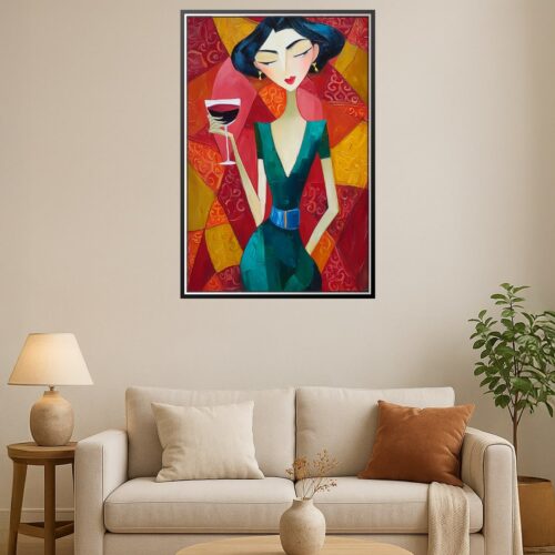 Elegant Woman with Wine – Modern Cubist Expressionist Art Print picture
