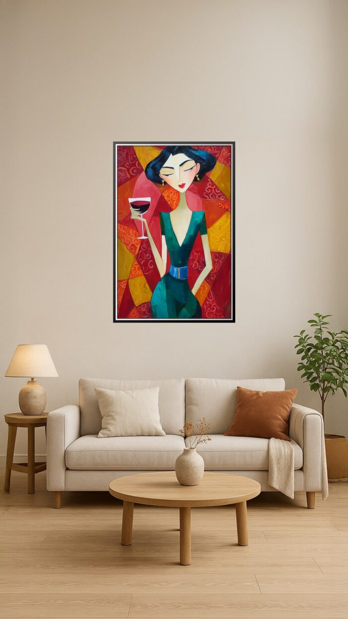 Elegant Woman with Wine – Modern Cubist Expressionist Art Print picture