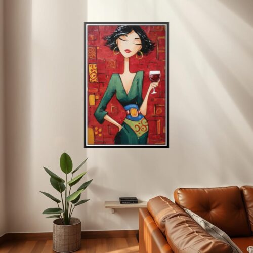 Woman with Wine Glass – Modern Cubist Expressionist Art Print picture