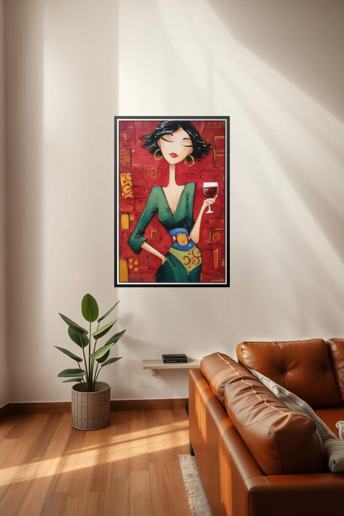 Woman with Wine Glass – Modern Cubist Expressionist Art Print picture