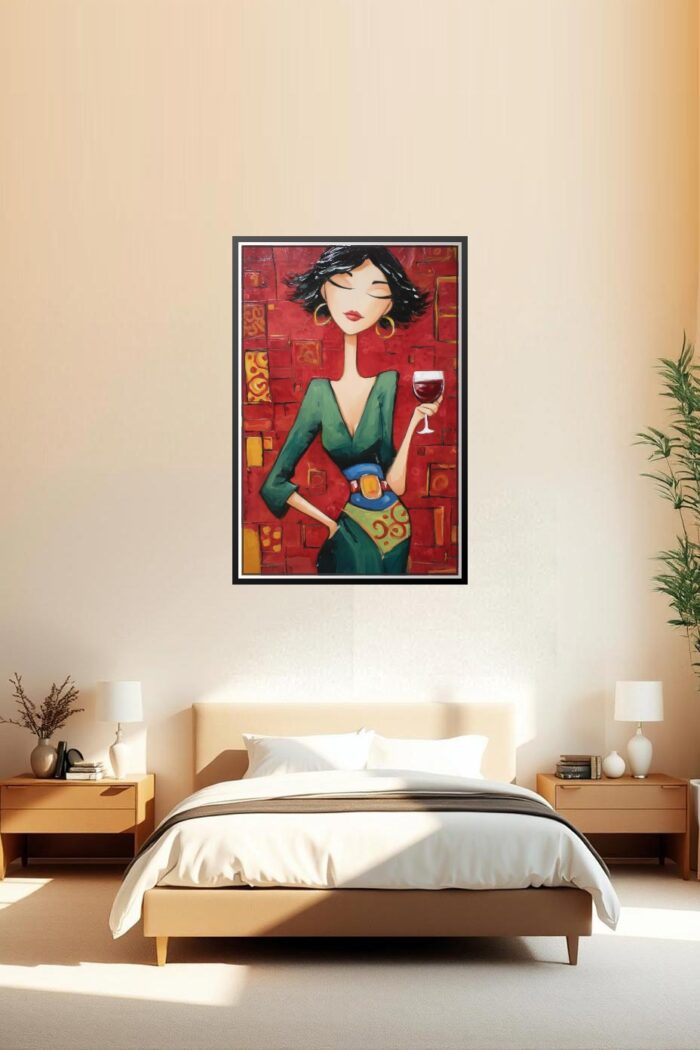 Woman with Wine Glass – Modern Cubist Expressionist Art Print picture