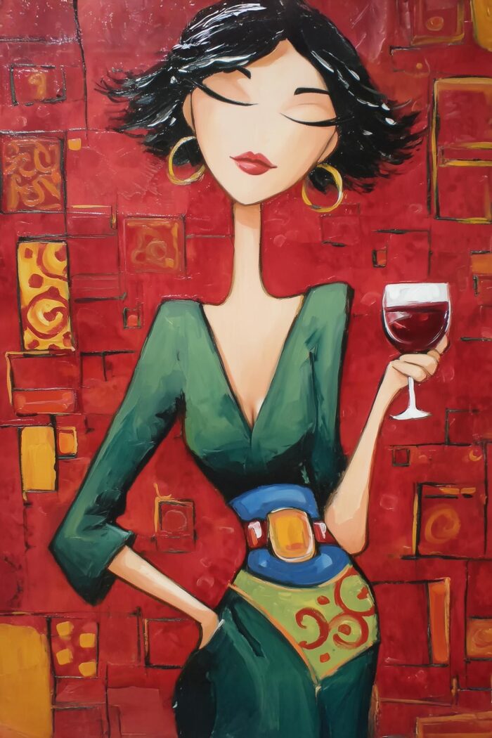 Woman with Wine Glass – Modern Cubist Expressionist Art Print picture