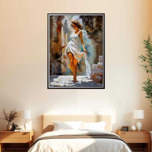 Impressionist Woman in White Poster – Elegant Art Painting of Serenity picture