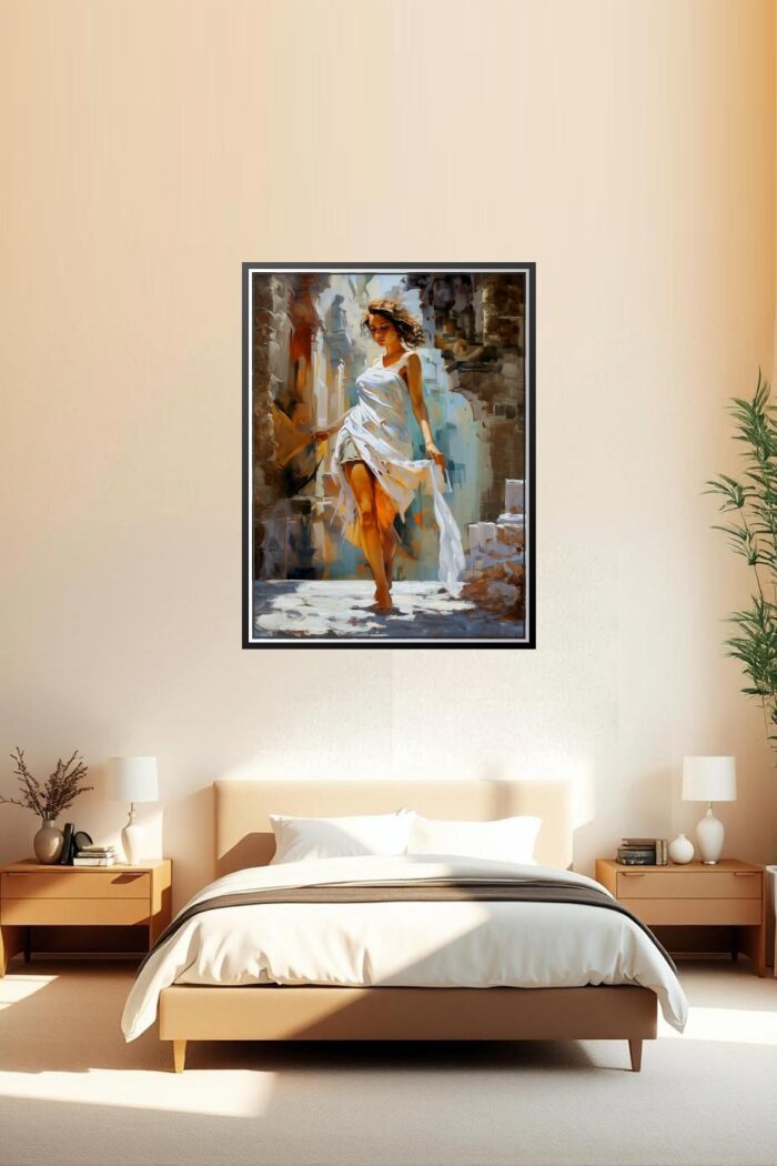 Impressionist Woman in White Poster – Elegant Art Painting of Serenity picture