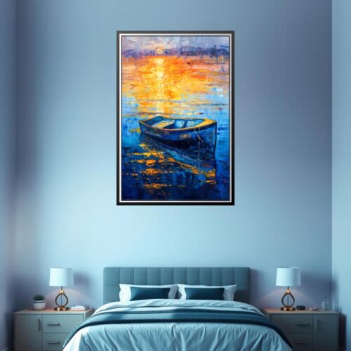 Impressionist Boat at Sunset Poster – Tranquil Ocean Glow | Perfect Gift picture