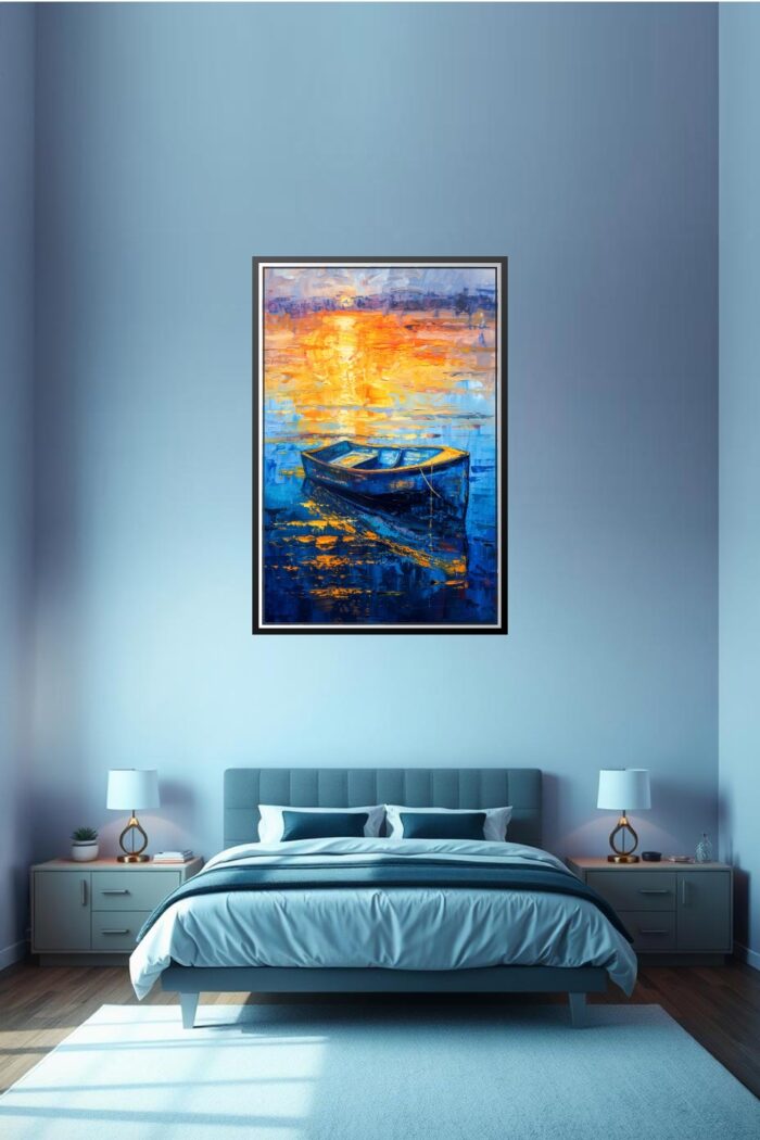 Impressionist Boat at Sunset Poster – Tranquil Ocean Glow | Perfect Gift picture