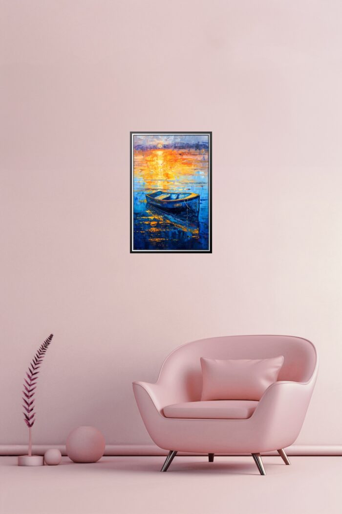 Impressionist Boat at Sunset Poster – Tranquil Ocean Glow | Perfect Gift picture
