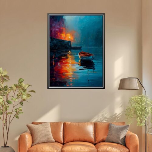Impressionist Harbor Boat Poster – Serene Night Reflections | Perfect Gift picture