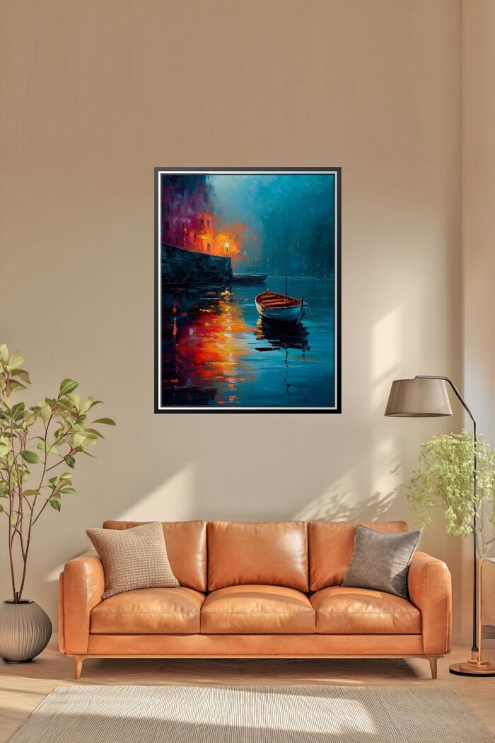 Impressionist Harbor Boat Poster – Serene Night Reflections | Perfect Gift picture