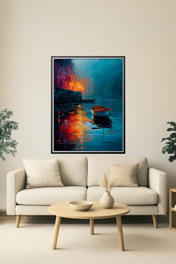 Impressionist Harbor Boat Poster – Serene Night Reflections | Perfect Gift picture