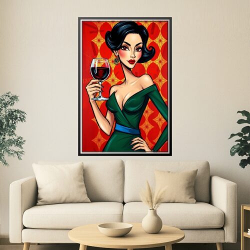 Pop Art Woman with Wine Poster – Bold Retro Glamour Wall Art picture