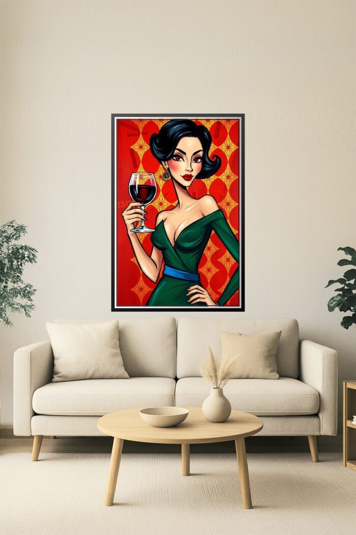 Pop Art Woman with Wine Poster – Bold Retro Glamour Wall Art picture