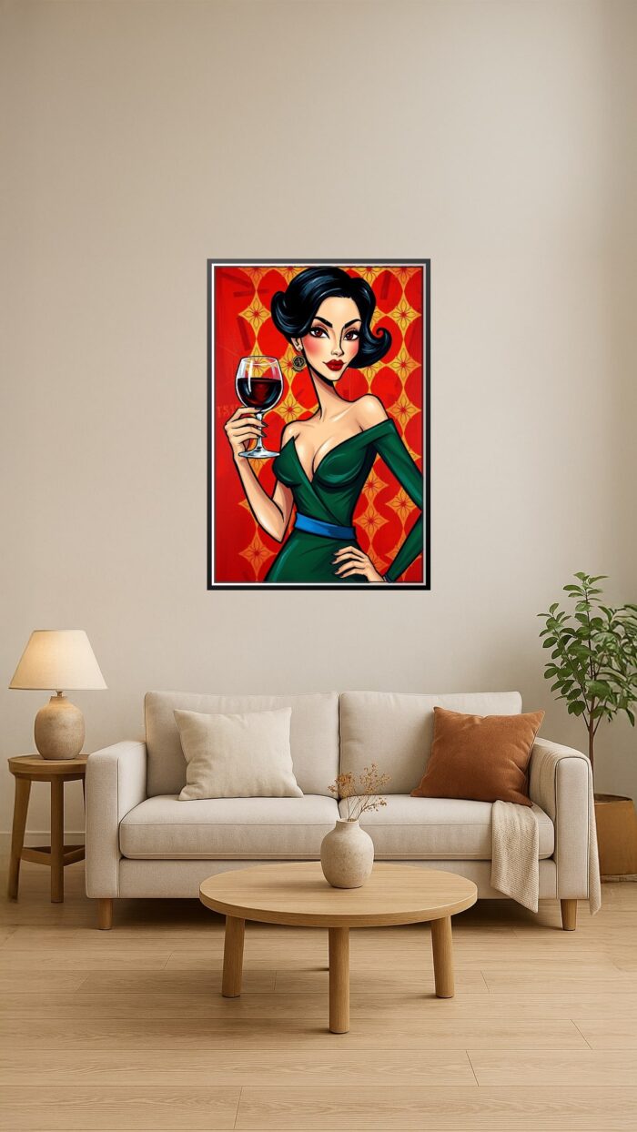 Pop Art Woman with Wine Poster – Bold Retro Glamour Wall Art picture