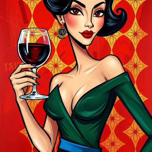 Pop Art Woman with Wine Poster – Bold Retro Glamour Wall Art picture