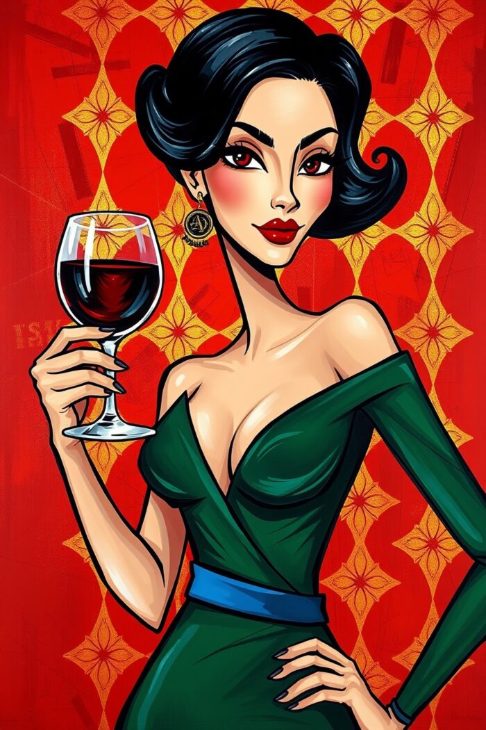 Pop Art Woman with Wine Poster – Bold Retro Glamour Wall Art picture