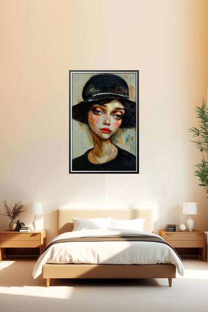 Expressionist Woman in Black Hat Poster – Bold Beauty & Attitude | Perfect Gift picture
