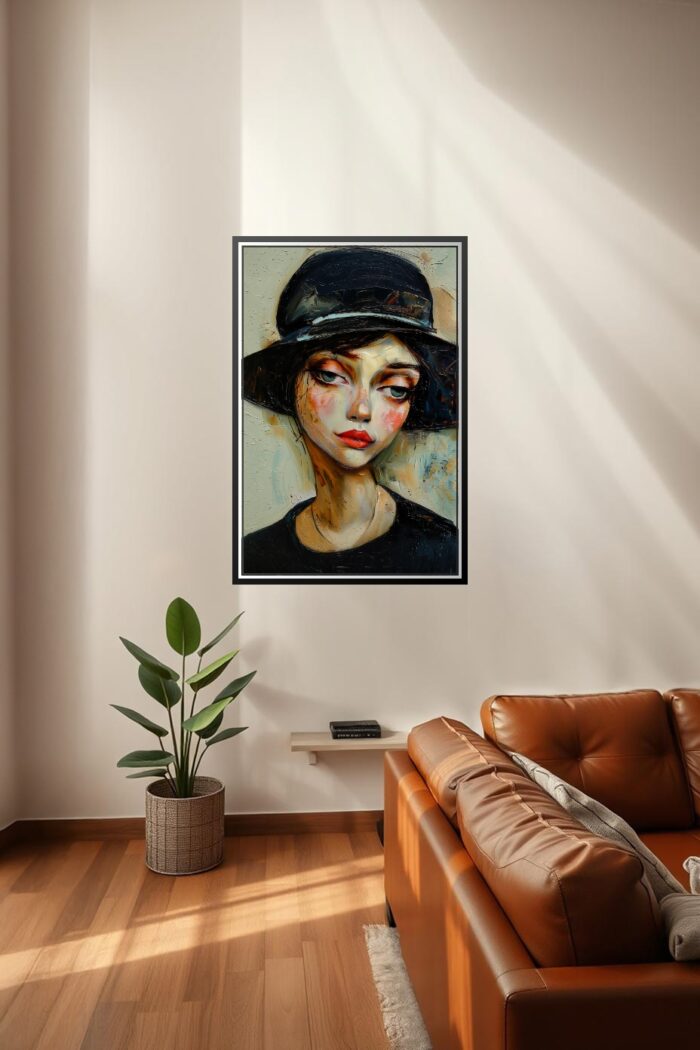 Expressionist Woman in Black Hat Poster – Bold Beauty & Attitude | Perfect Gift picture