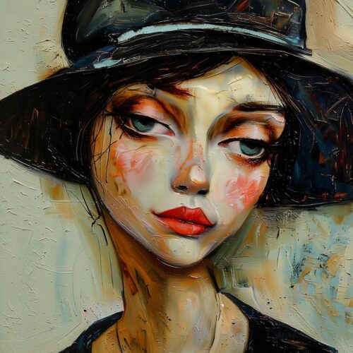 Expressionist Woman in Black Hat Poster – Bold Beauty & Attitude | Perfect Gift picture