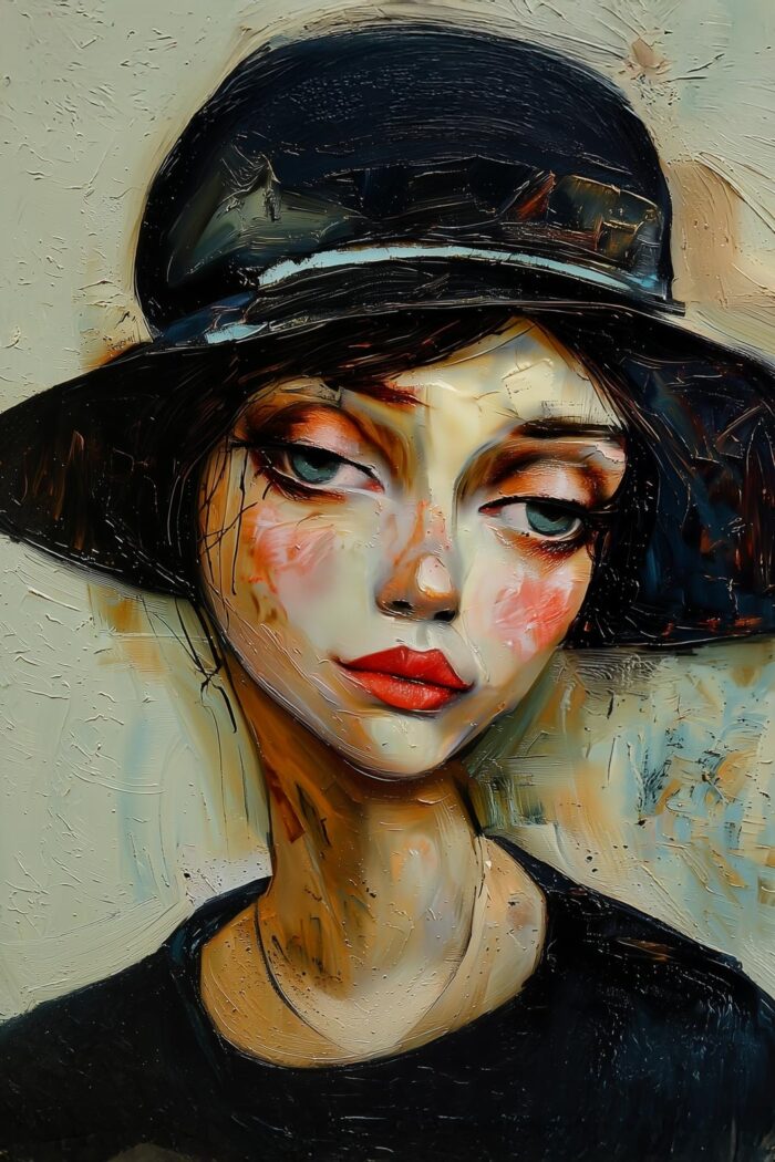 Expressionist Woman in Black Hat Poster – Bold Beauty & Attitude | Perfect Gift picture