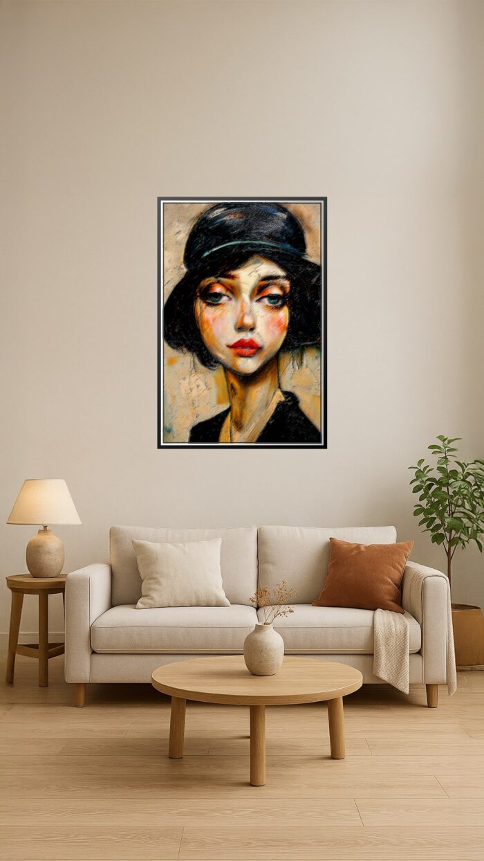 Textural Expressionist Portrait Print - Woman in Cloche Hat | Gift Poster picture