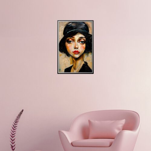 Textural Expressionist Portrait Print - Woman in Cloche Hat | Gift Poster picture