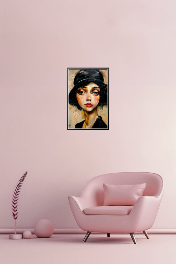 Textural Expressionist Portrait Print - Woman in Cloche Hat | Gift Poster picture