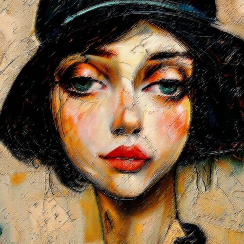 Textural Expressionist Portrait Print - Woman in Cloche Hat | Gift Poster picture
