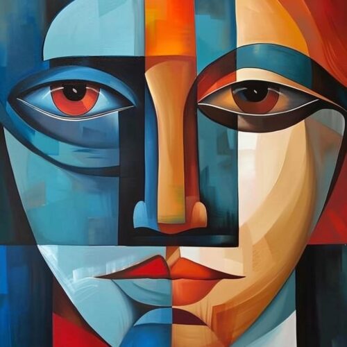 Cubist Abstract Face Poster – Bold Geometry & Color Fusion | Perfect Gift picture