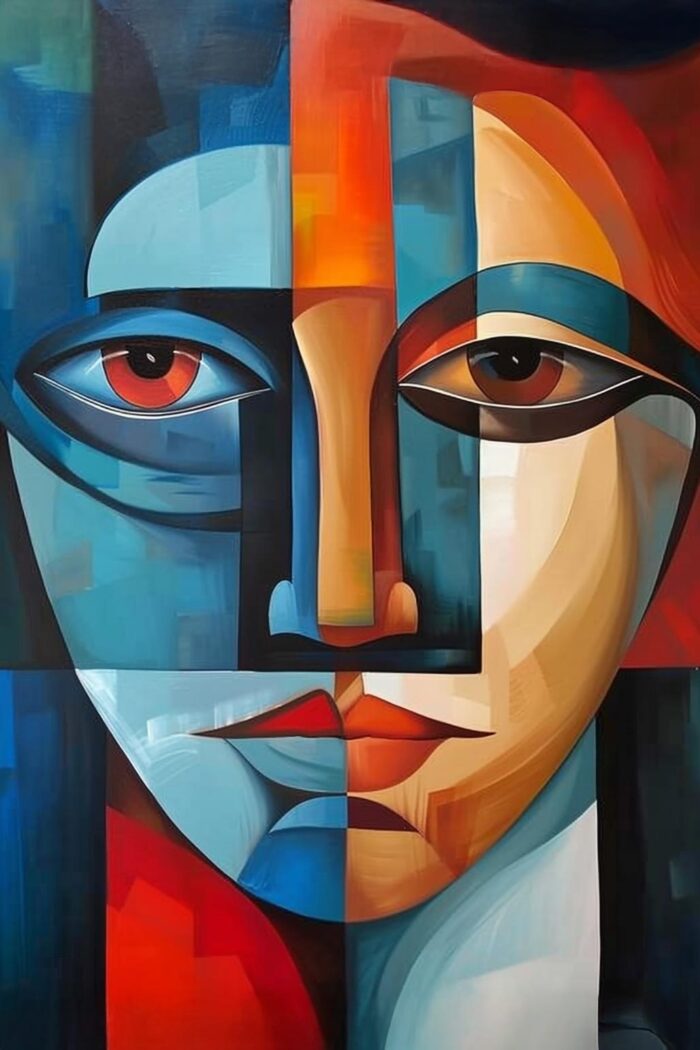 Cubist Abstract Face Poster – Bold Geometry & Color Fusion | Perfect Gift picture