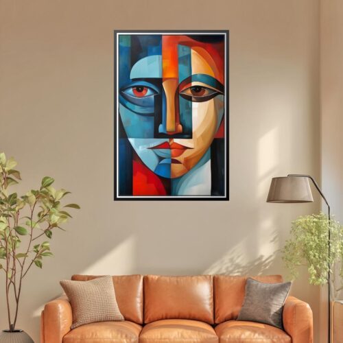 Cubist Abstract Face Poster – Bold Geometry & Color Fusion | Perfect Gift picture