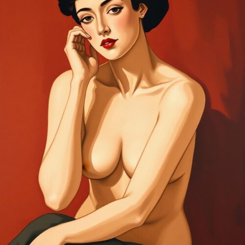 Pin-Up Portrait Art Print - Classic Figure on Red picture
