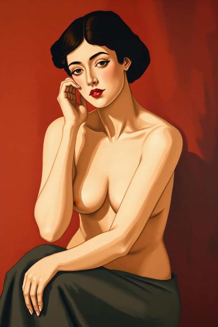 Pin-Up Portrait Art Print - Classic Figure on Red picture