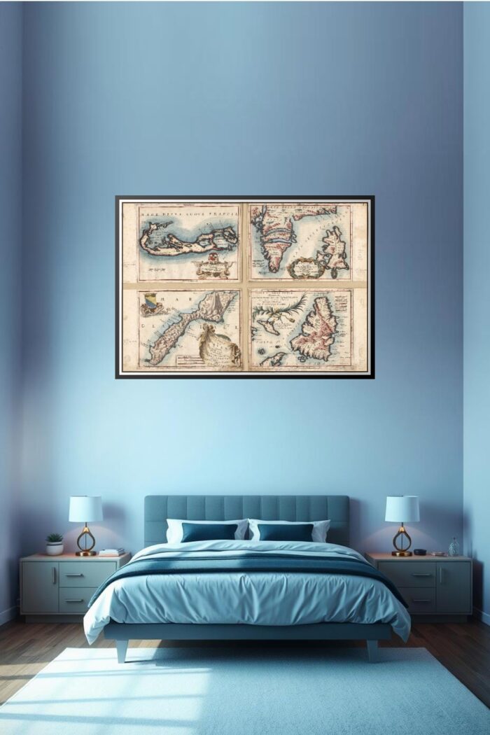 Antique Maritime Map Bermuda, Iceland, Jan Mayen Island, and Newfoundland | Perfect Gift picture