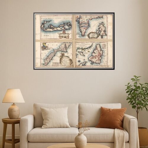 Antique Maritime Map Bermuda, Iceland, Jan Mayen Island, and Newfoundland | Perfect Gift picture
