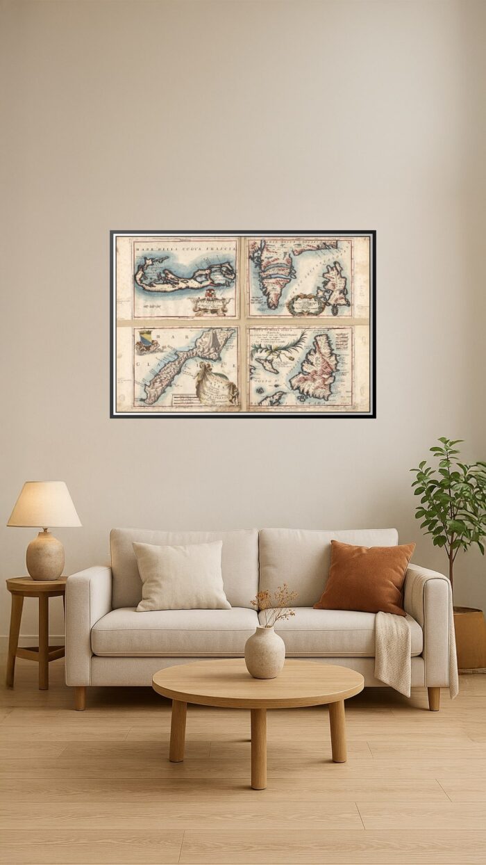 Antique Maritime Map Bermuda, Iceland, Jan Mayen Island, and Newfoundland | Perfect Gift picture
