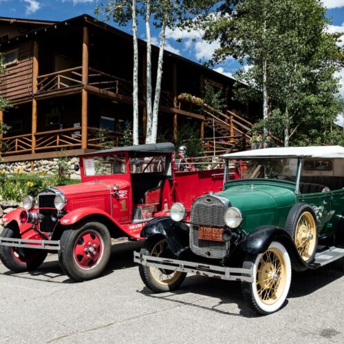 Vintage Fire Truck & Classic Car Poster – Grand Lake Lodge Scene | Great Gift picture