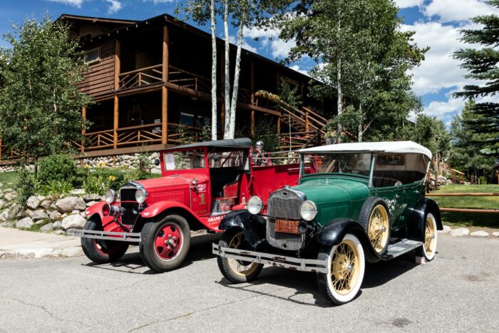 Vintage Fire Truck & Classic Car Poster – Grand Lake Lodge Scene | Great Gift picture